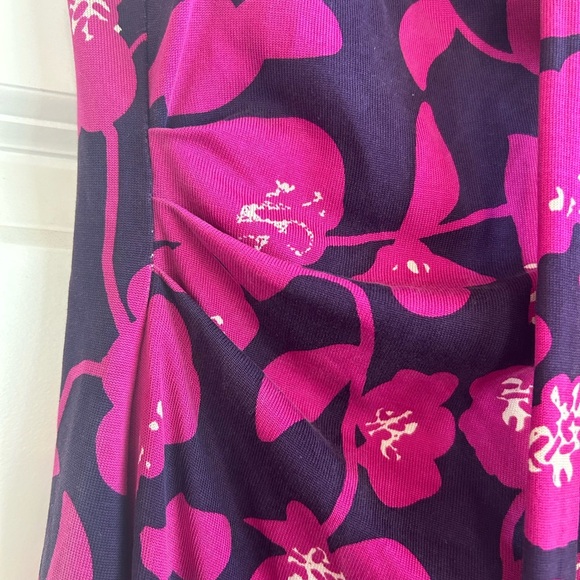 Diane Von Furstenberg 100% Silk Luxury Midi Fuschia Floral Sleeveless Dress Sz 2 - Picture 6 of 9